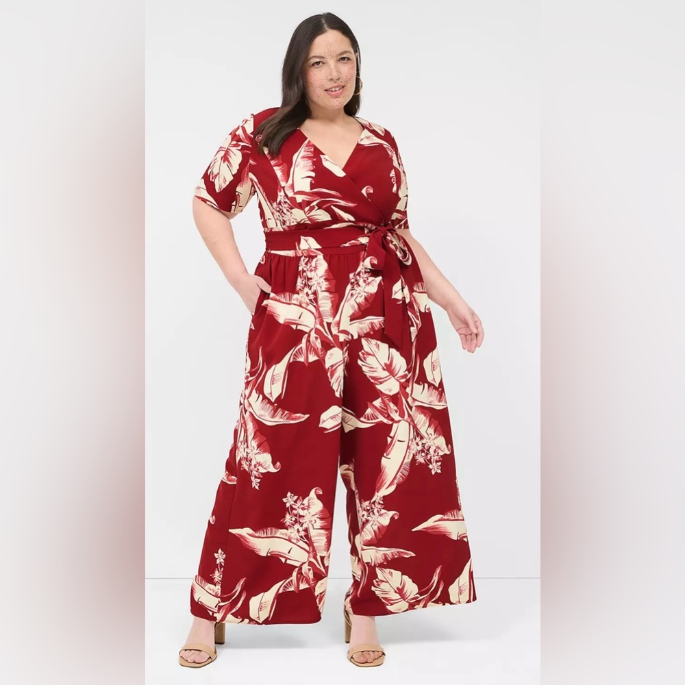 Lena Short Sleeve Surplice Jumpsuit - LANE BRYANT